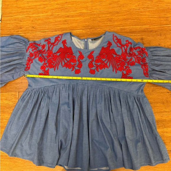 Anthropologie Hemant & Nandita Women's Lianna Embroidered Blouse Blue Large - Picture 10 of 13